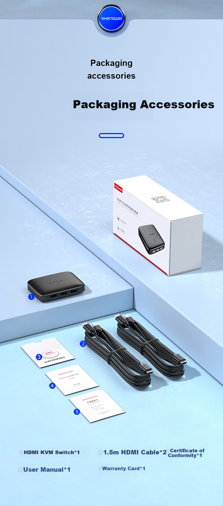 KVM-переключатель Shengwei KS-302H HDMI, 2 входа, 1 выход, 4K@30Hz, USB 2.0, для подключения двух компьютеров к одному монитору, клавиатуре и мыши