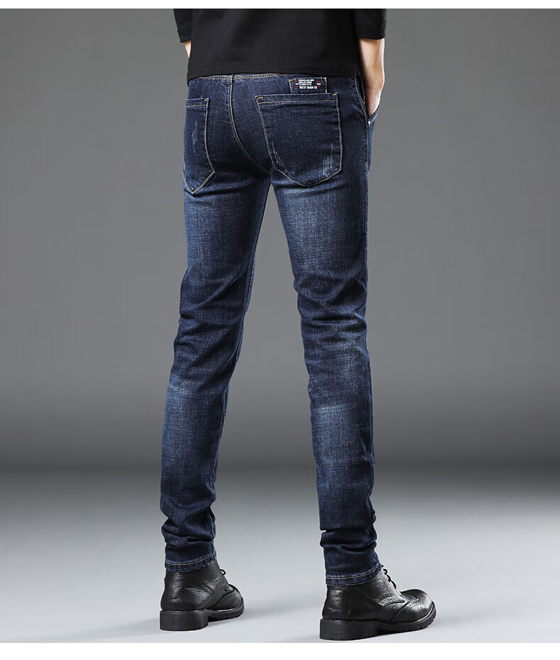 Джинсы мужские Jeanswest, модель 2025 Осень-Зима, мягкий хлопок, стрейч, зауженный крой, модные принтованные брюки, темно-синие, размер 34