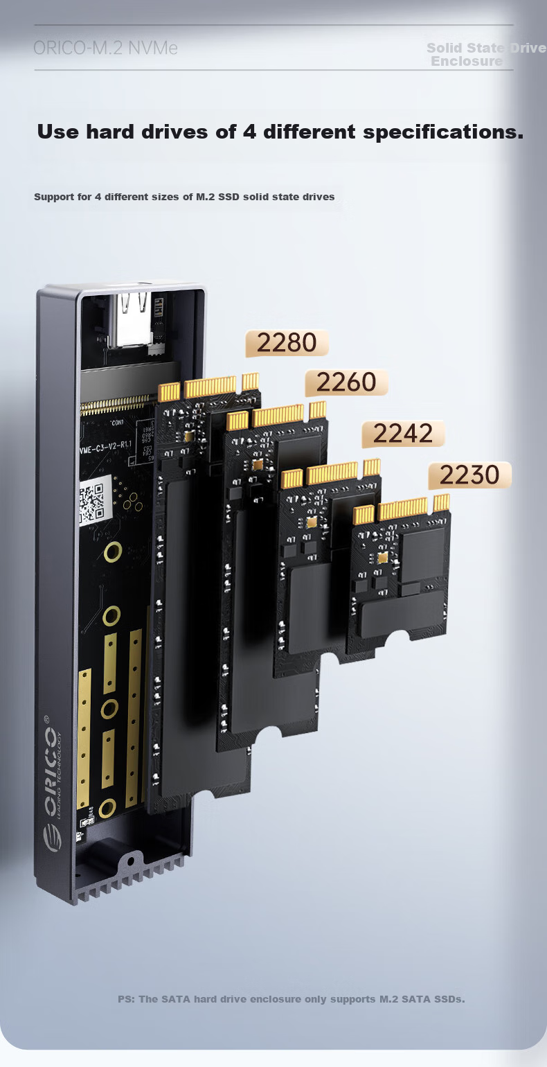 Внешний корпус ORICO M.2 NVMe SSD 10Gbps Type-C, алюминиевый, M2PJ