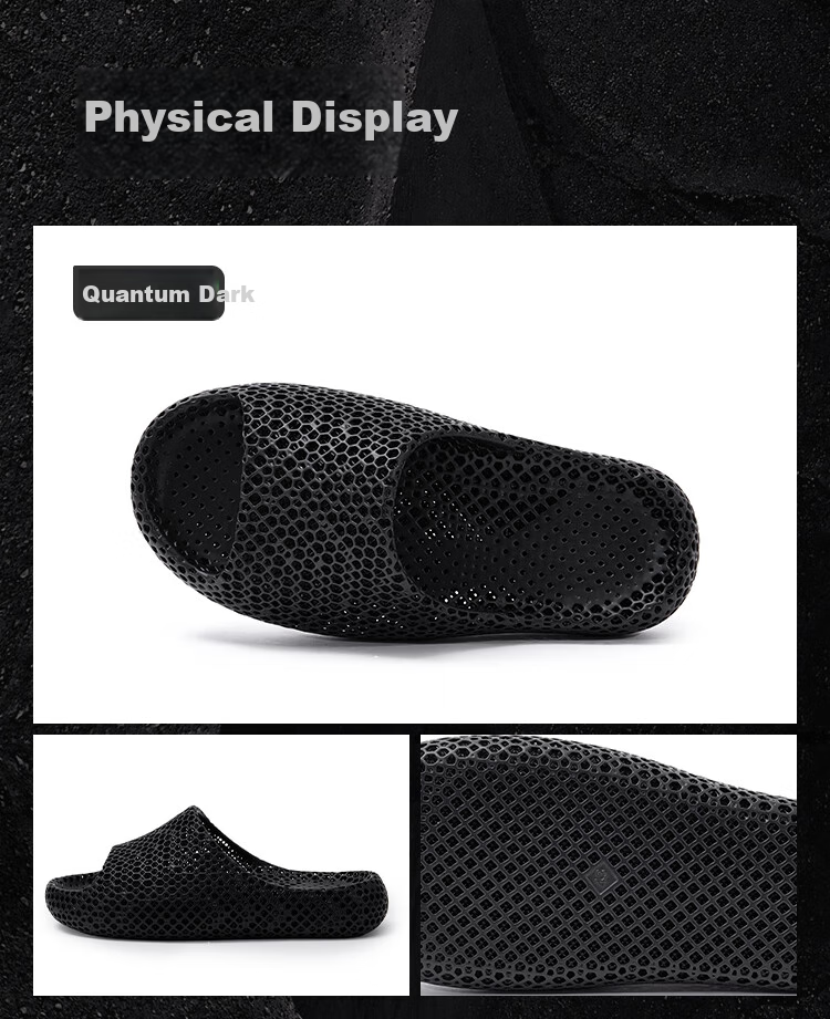 JD Original [3D Printed Slippers] Нескользящие уличные дышащие весенне-летние мягкие эластичные спортивные сандалии-шлепанцы Quantum Dark Black 44