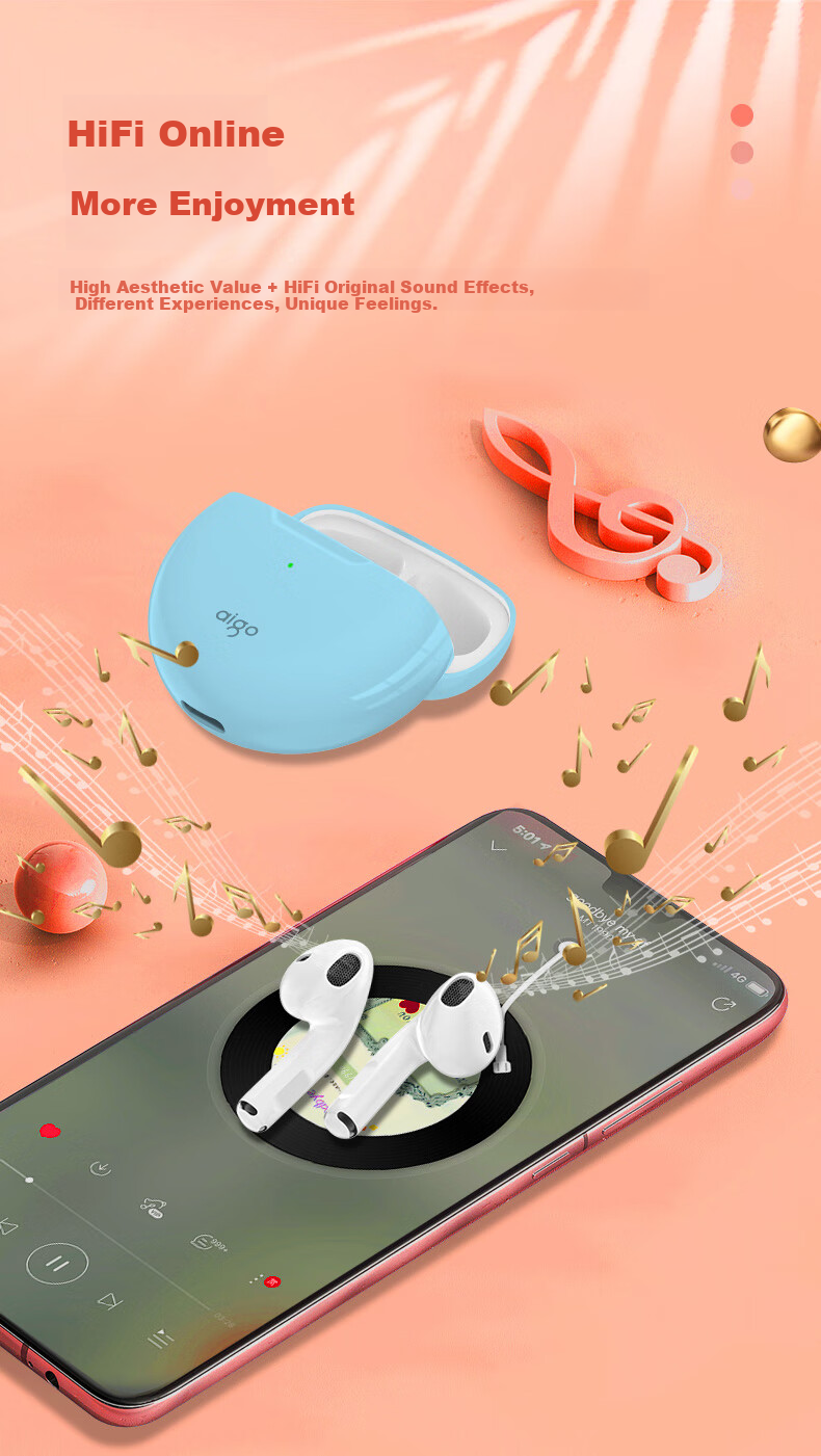 Беспроводные наушники Aigo True Wireless Bluetooth, полувкладыши для игр, спорта и бега, совместимы с Apple Xiaomi Android