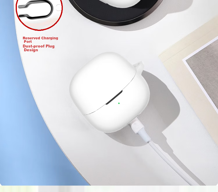 ESCASE Защитный чехол для Xiaomi Buds5 Earphones, чехол для хранения наушников Bluetooth, чехол из жидкого силикона, сверхтонкий защитный чехол с полным покрытием, белый с ремешком