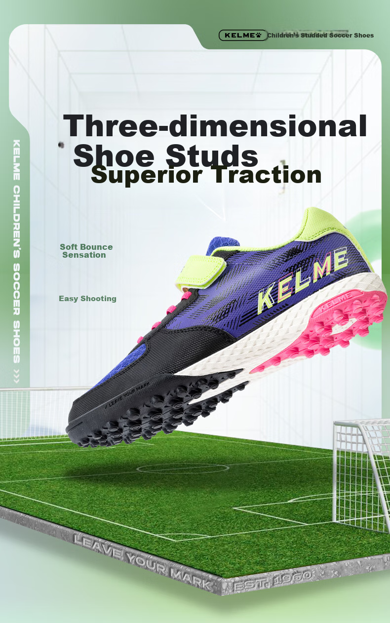 Детские футбольные бутсы KELME с шипами TF, на липучке, без шнуровки, нескользящие, износостойкие, бело-розовые, размер 36