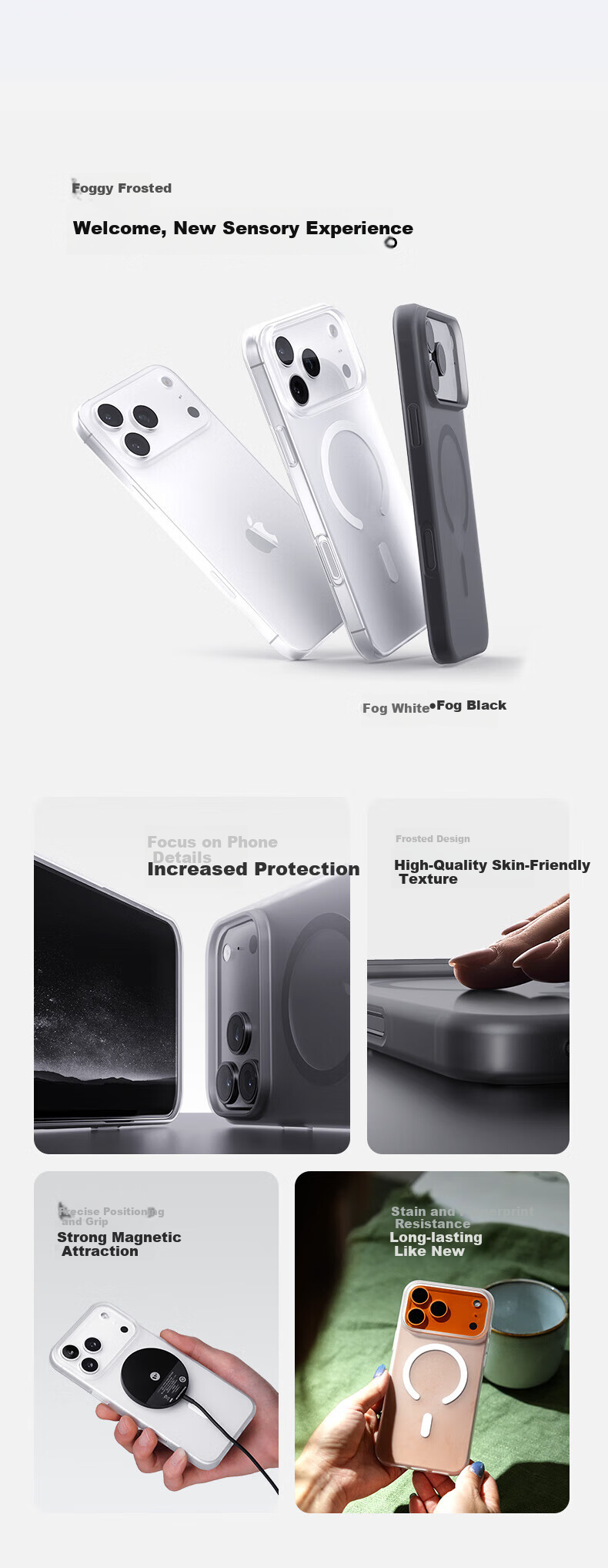 Чехол LLUNC для Apple iPhone 17 Pro Max, противоударный, с защитой камеры, с поддержкой MagSafe, полупрозрачный белый