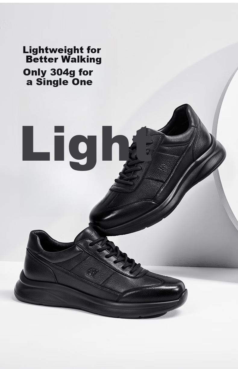 Мужские повседневные кроссовки CAMEL Classic Comfortable Cowhide Soft-Soled Casual Men's Light Business Sports Leather Shoes G15A220074 Black 40
