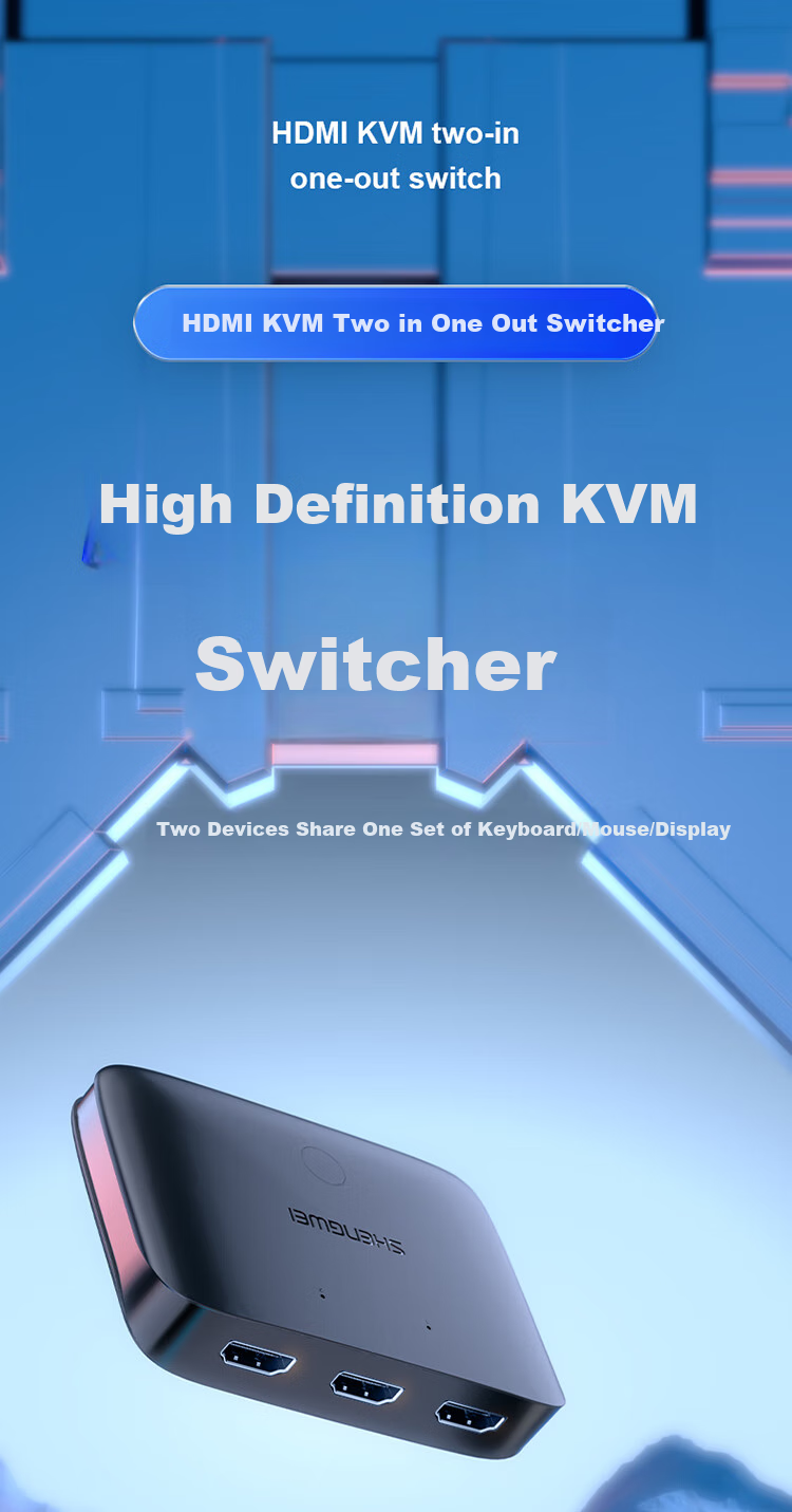 KVM-переключатель Shengwei KS-302H HDMI, 2 входа, 1 выход, 4K@30Hz, USB 2.0, для подключения двух компьютеров к одному монитору, клавиатуре и мыши