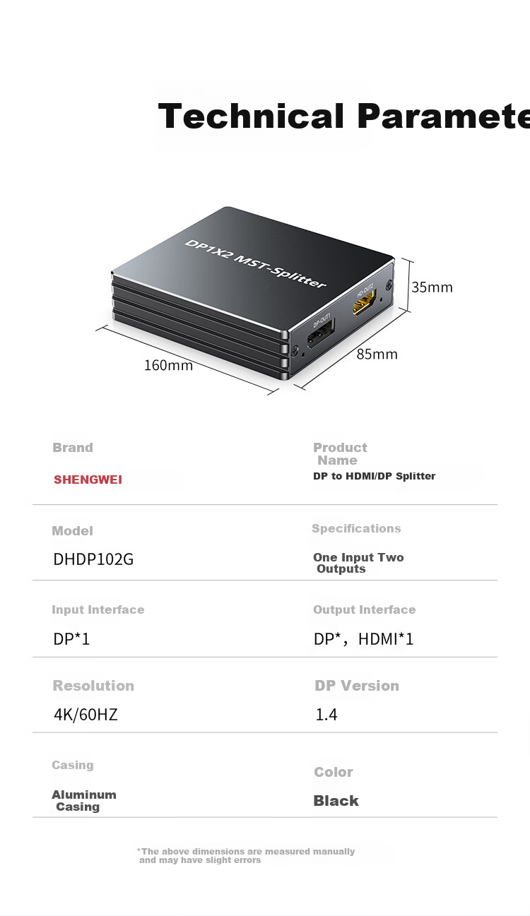 Shengwei DP to HDMI/DP Splitter, 4K, 1 вход 2 выхода, DHDP102G