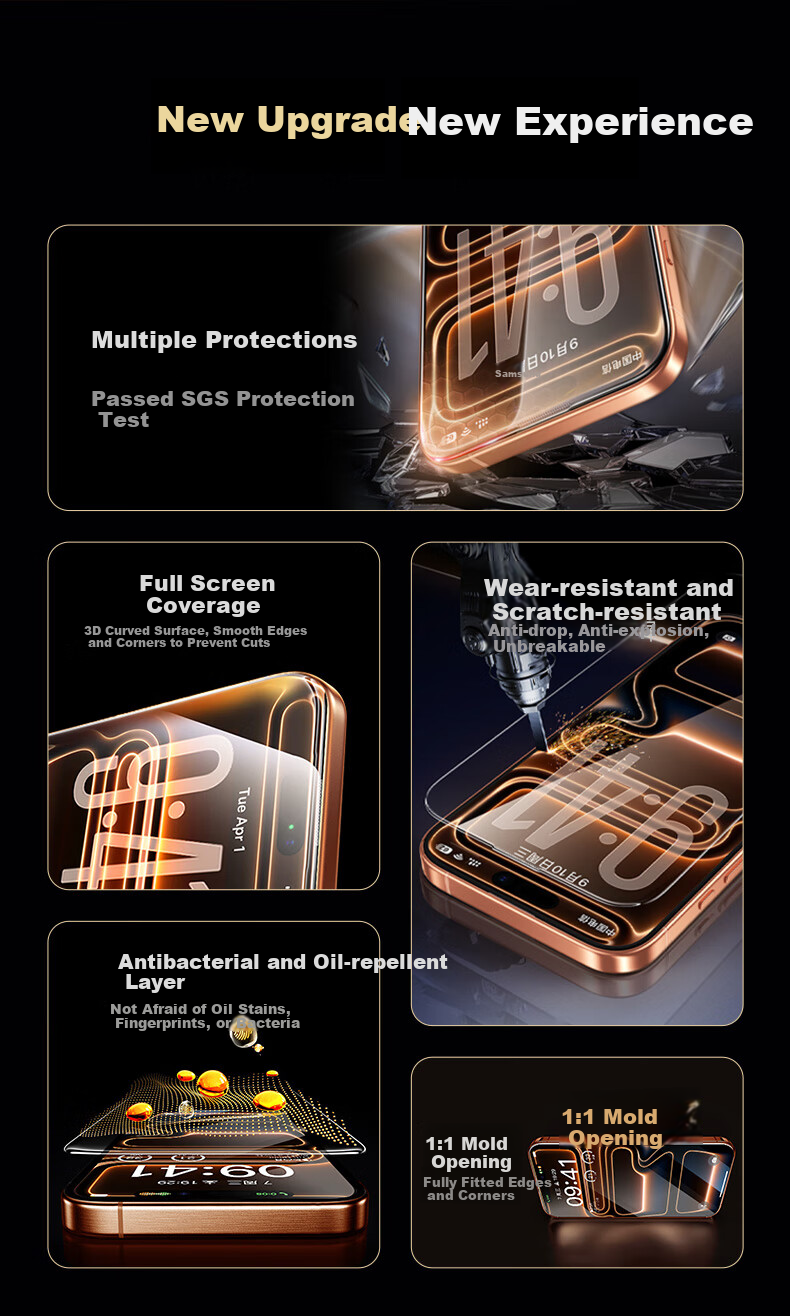 Защитное стекло Kulefeng для Apple iPhone 17 Pro, противоударное, антибликовое, HD, противоотпечатки