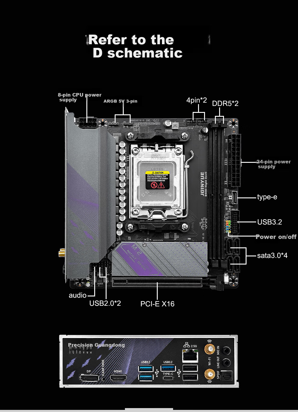 Материнская плата Jingyue B650I Night Devil DDR5, игровая, поддержка процессоров 9600X/9700X/7800X3D (сокет AMD B650/AM5)