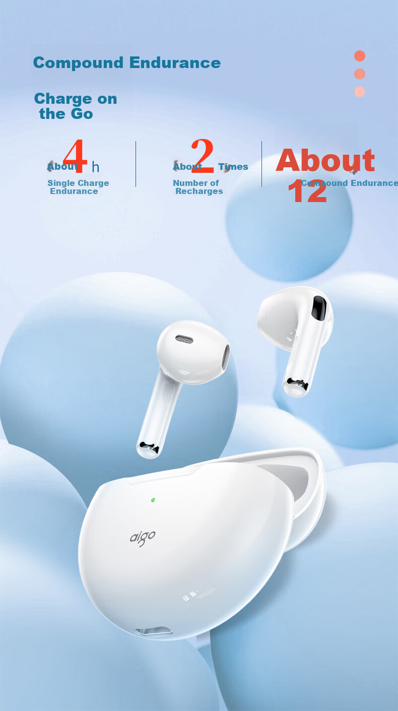 Беспроводные наушники Aigo True Wireless Bluetooth, полувкладыши для игр, спорта и бега, совместимы с Apple Xiaomi Android