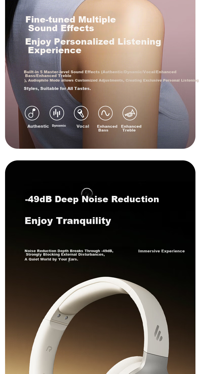Беспроводные наушники EDIFIER W820NB Premium Edition, полноразмерные, с активным шумоподавлением, Bluetooth, до 83 часов работы, серебристые