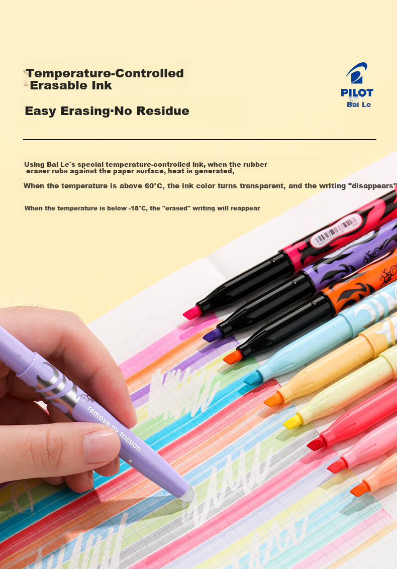PILOT Erasable Highlighter Pen Set, Fluorescent Colors, 6 Colors