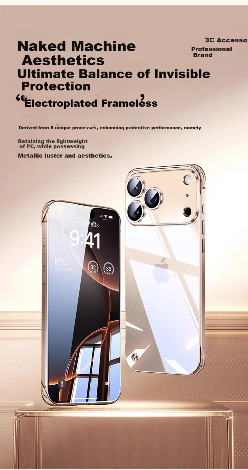 Чехол Hongzhuo для iPhone 17, прозрачный, с гальваническим ободком, ультратонкий, с защитой от ударов и рассеиванием тепла, простой дизайн, серебристый титан