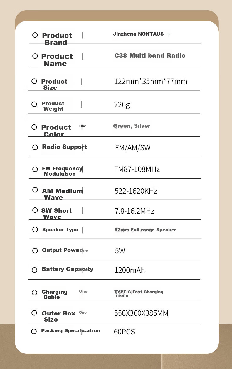 Портативное радио NINTAUS C38, миниатюрное, FM/AM/SW, с аккумулятором