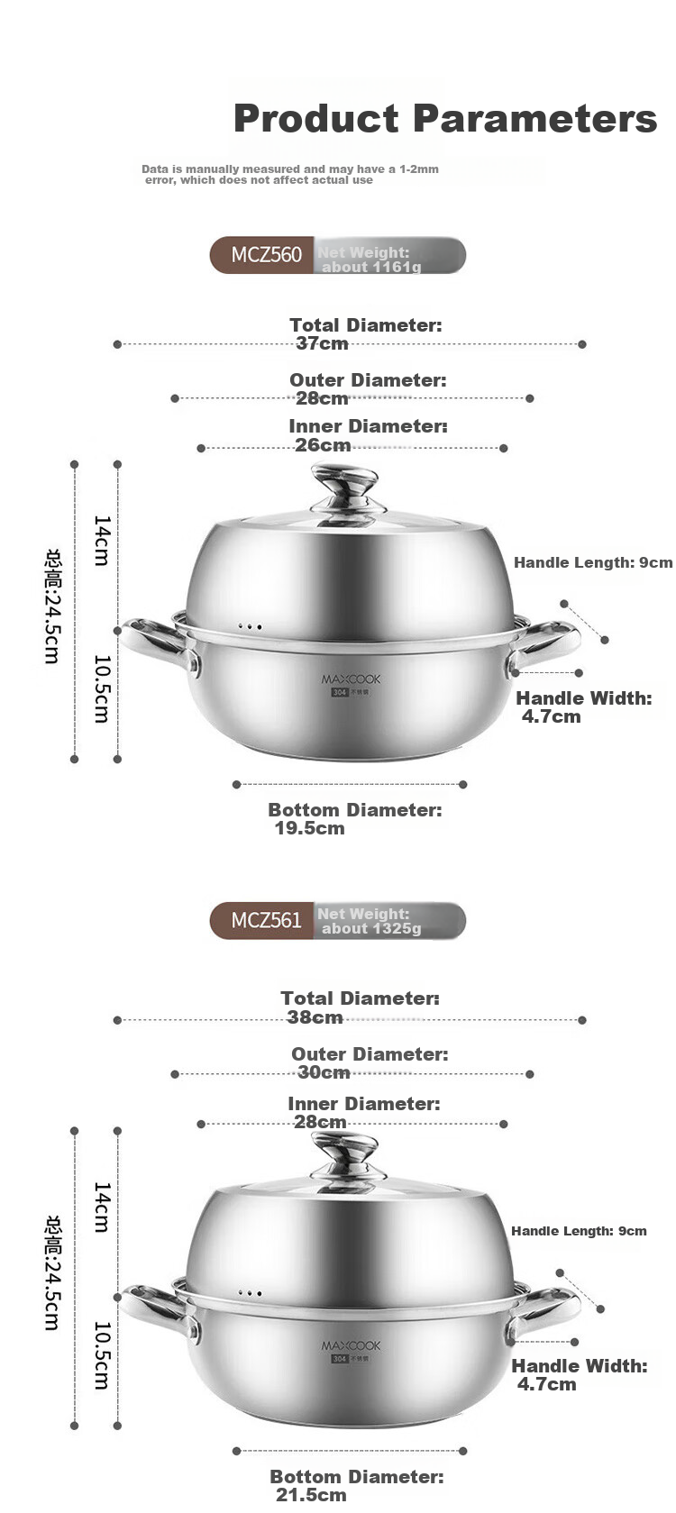 Кастрюля-пароварка MAXCOOK MCZ7164 из нержавеющей стали, 304, 36 см, однослойная, с утолщенным композитным дном