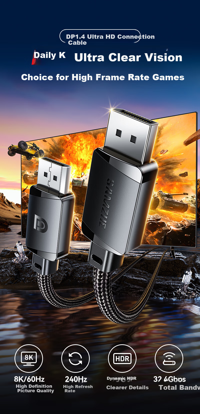 Кабель DisplayPort SAMZHE
