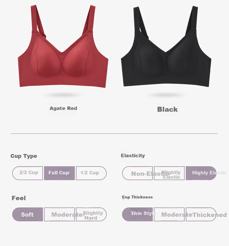 Бюстгальтер HR Large Breast Minimizing Bra, бесшовный, удобный, без косточек, черный, 2XL+