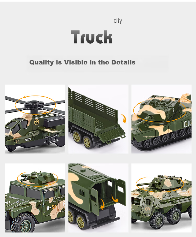 Набор игрушечных машинок BAOLE STAR TOYS, 6 шт., военная техника, инерционные, металлический корпус