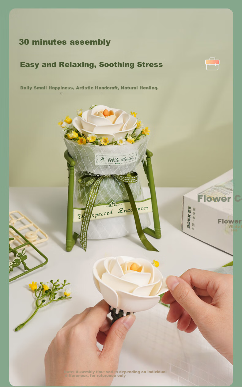 Конструктор ROKR Huajianji White Mountain Tea, модель "Цветочный букет", DIY, ручная работа, консервированные цветы, подарок на День рождения и День Святого Валентина для девушки