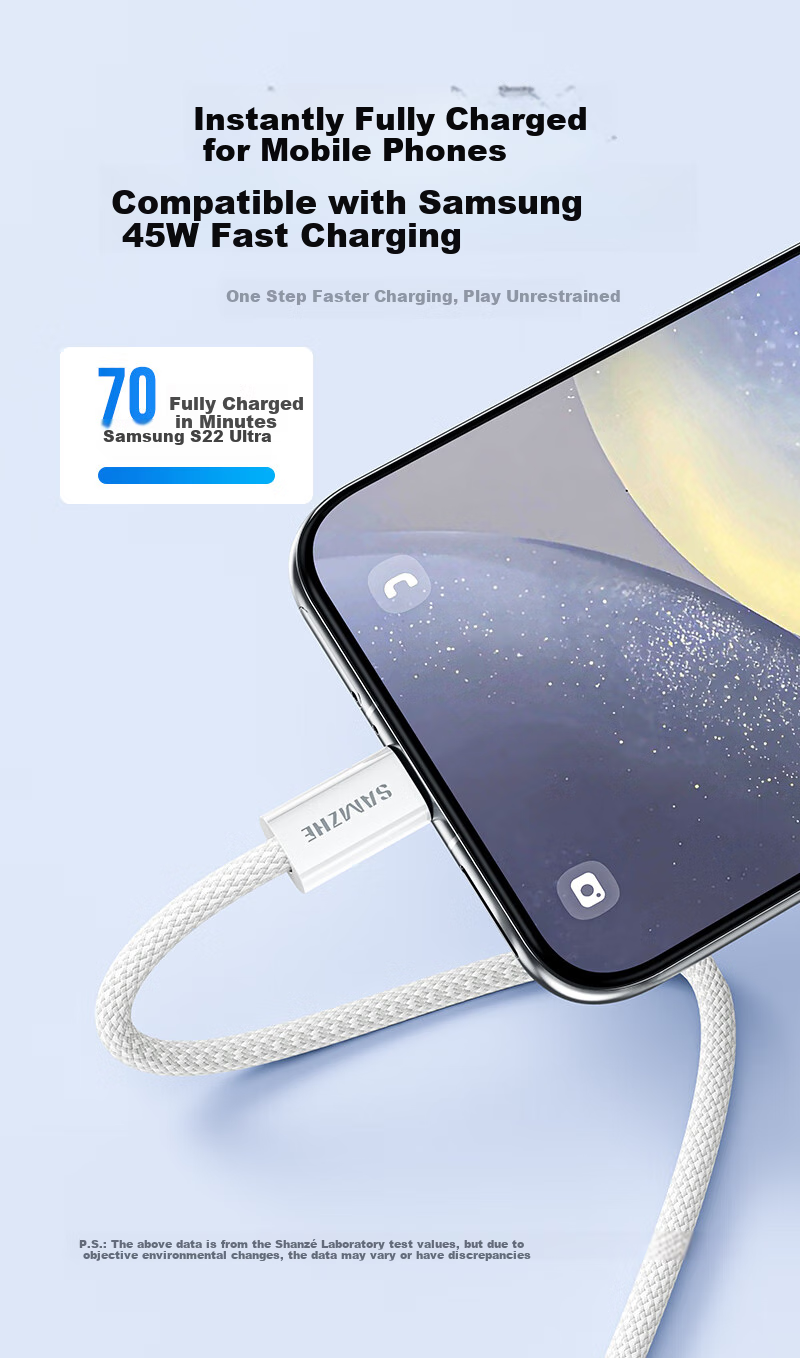 Кабель SAMZHE Dual Type-C PD100W, 1.5 метра, плетеный, для быстрой зарядки телефонов, ноутбуков и планшетов, совместим с Huawei Pura80/Mate70, Honor Apple 17/15/16, Xiaomi