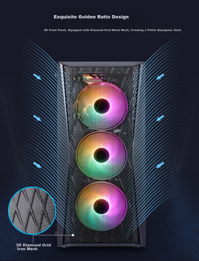 Компьютерный корпус BUBALUS Chui Feng M+ Ice Crystal L3, боковая прозрачная панель, поддержка ATX, 240мм СВО, управление кабелями, отсек для блока питания, U3