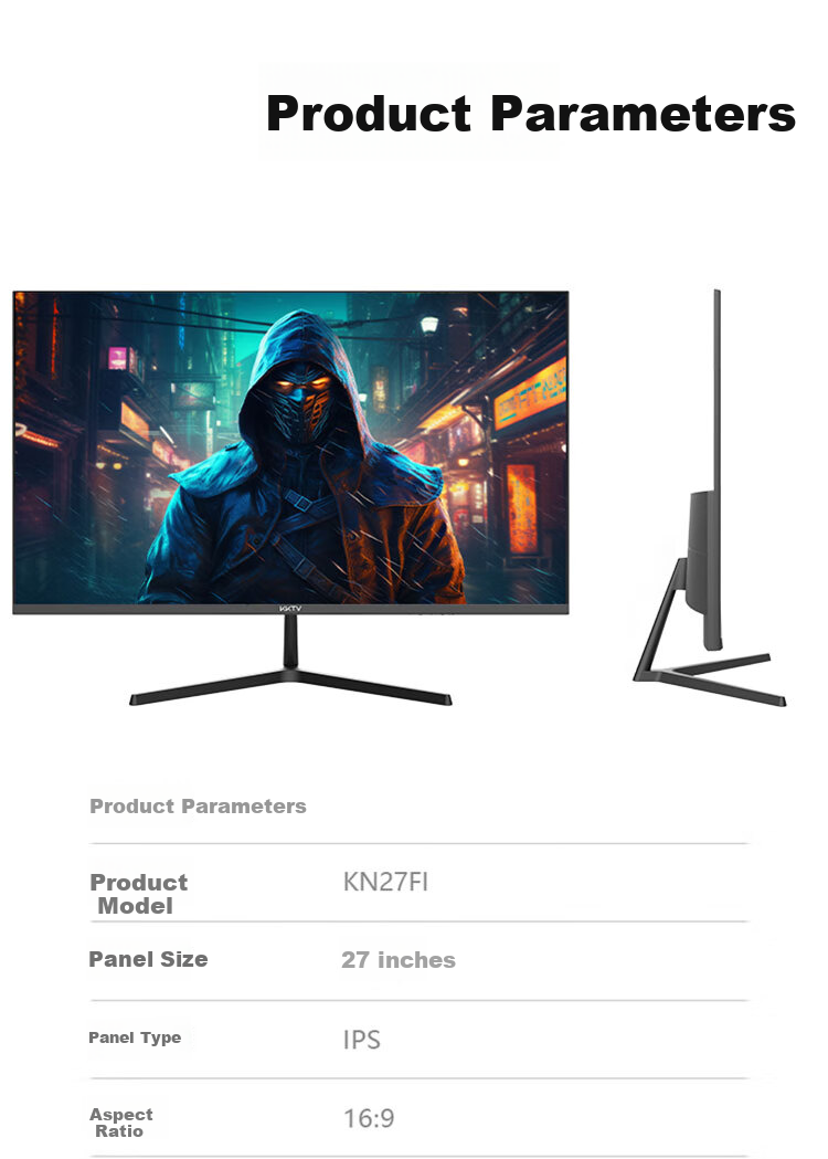 Монитор KKTV KN27FI 27 дюймов, IPS, 1920x1080, 100 Гц, плоский экран, HDMI, VGA, 1 год гарантии