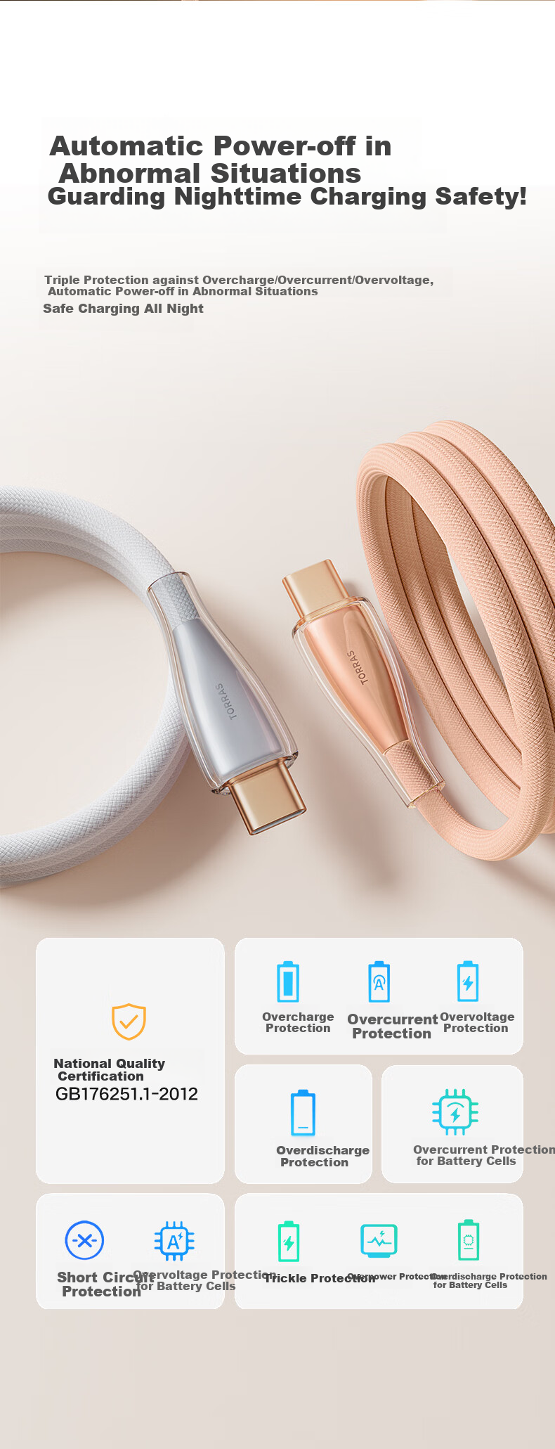 Кабель TORRAS Ice Cable для зарядки и передачи данных, Type-C - Lightning, 1.2 метра, белый