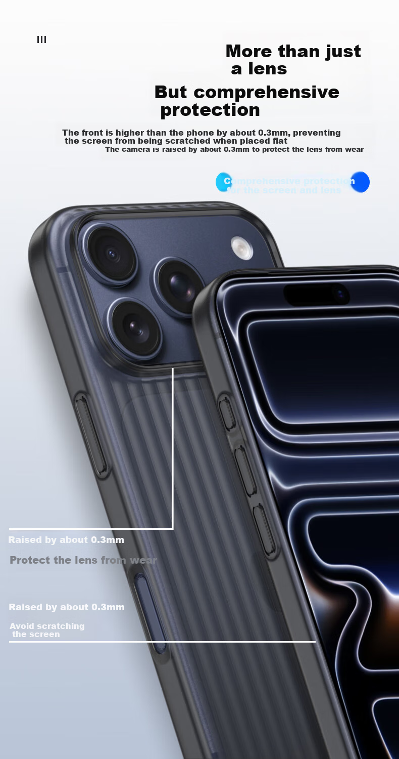 Чехол для Apple iPhone 17 Pro KMaxAI, ультратонкий, матовый PP, полное покрытие, защита от отпечатков пальцев, полупрозрачный, с гофрированным узором, прозрачно-черный
