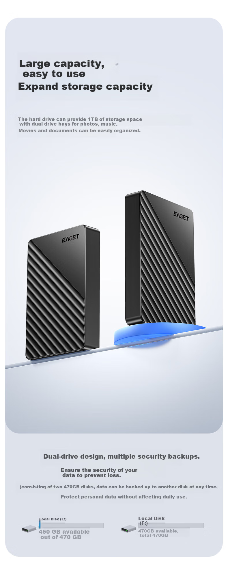 Внешний жесткий диск EAGET G28PRO, 1 ТБ, портативный накопитель данных, USB 3.0