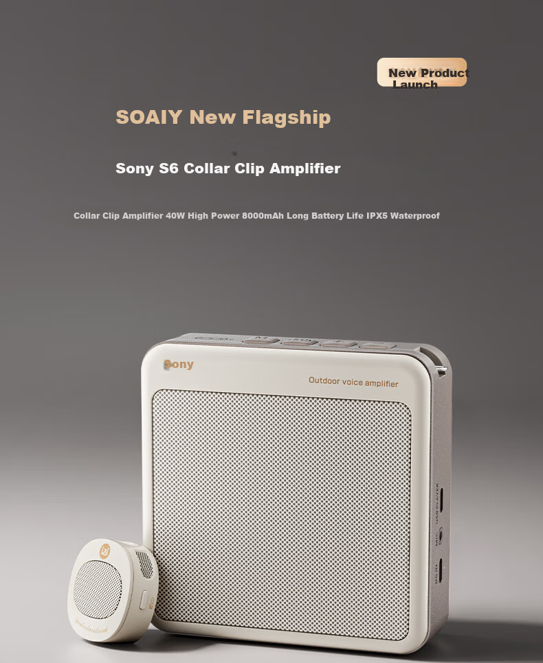 Портативная акустика Soaiy S6, беспроводной микрофон-клипса, 40 Вт, Bluetooth 6.0, водонепроницаемый IPX5, 8000 мАч