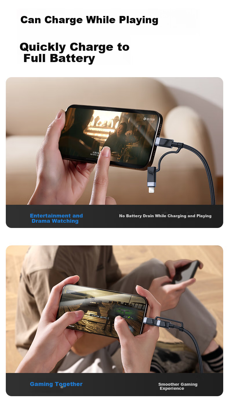 Кабель PISEN 4-в-1, Type-C PD60W, для iPhone 16/14/13, Xiaomi, Huawei P80, iPad, ноутбуков, 1.2м, черный