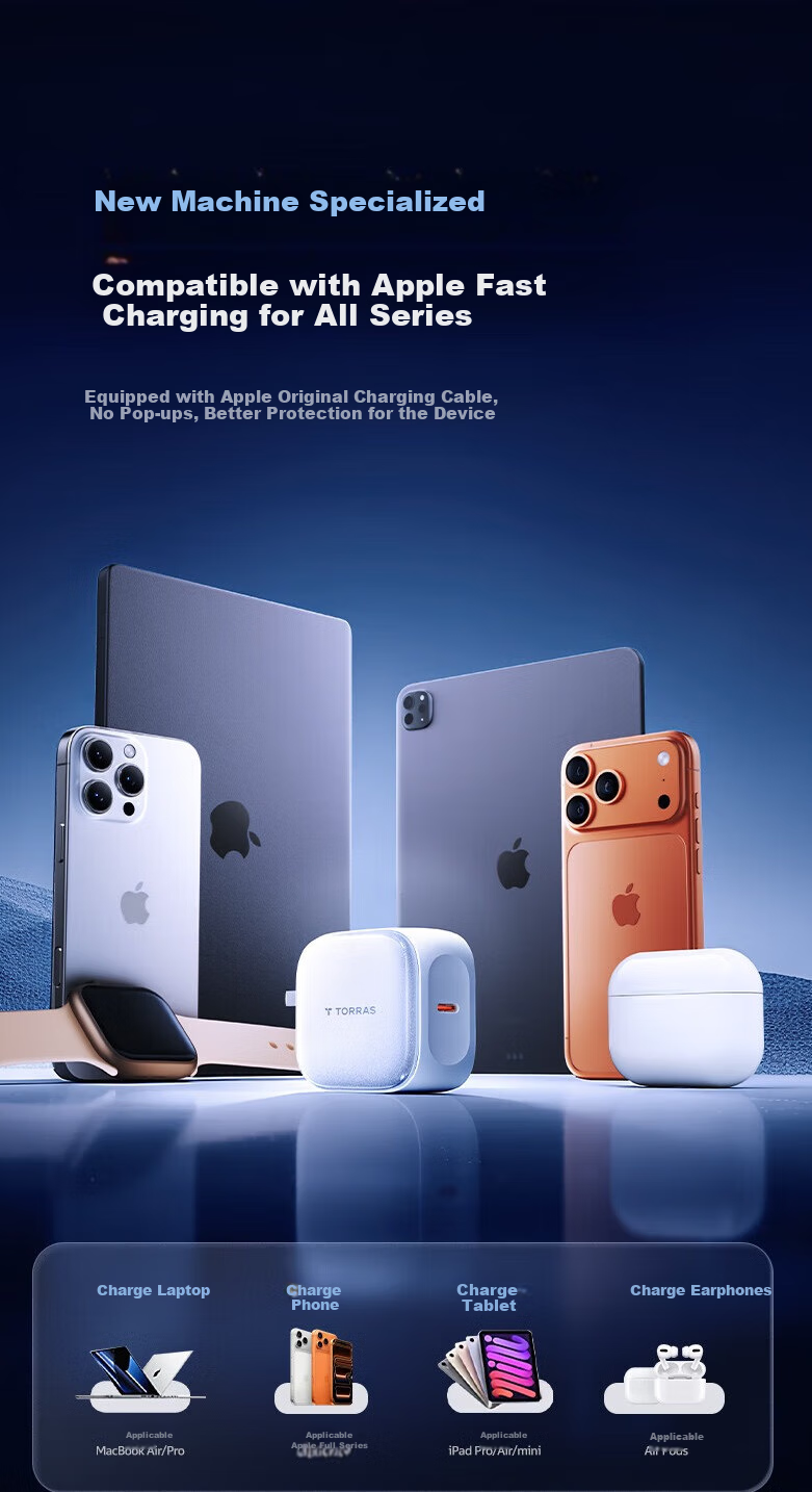Зарядное устройство TORRAS IceCube CQ23, 45 Вт, для Apple iPhone 17, 16, 15 Pro Max, быстрая зарядка, оранжевое