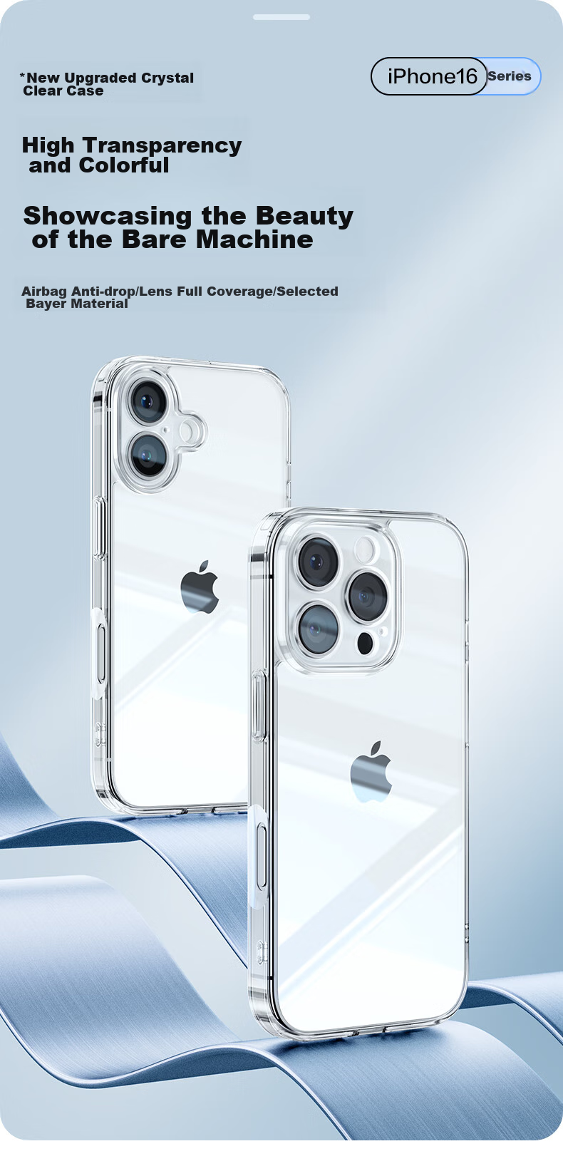 Чехол PISEN для Apple iPhone 16 Plus, прозрачный, противоударный, ультратонкий