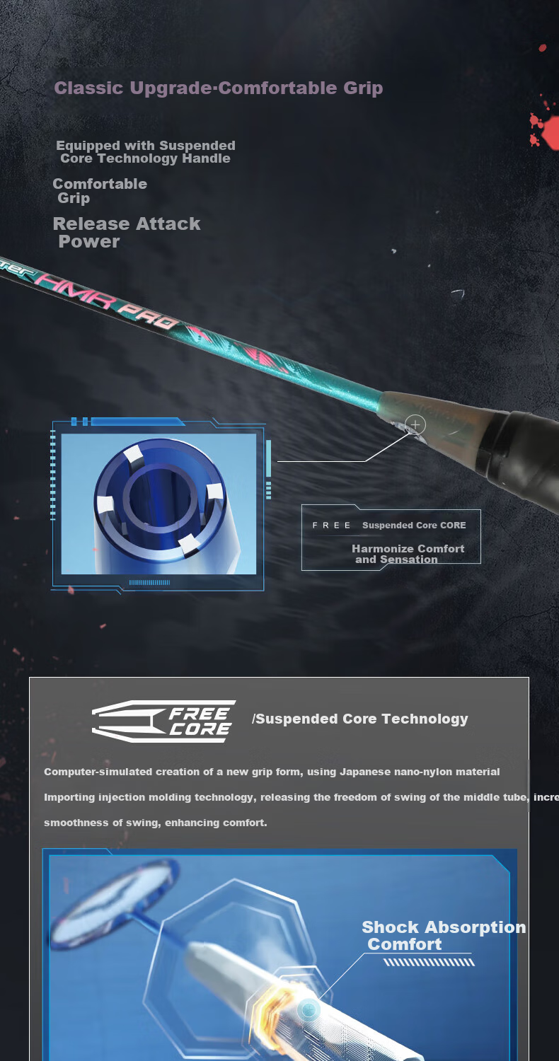 Бадминтонная ракетка VICTOR, Victory Iron Hammer Carbon Fiber Single Racket, TK-HMR PRO, Ruby Gold 4U, предварительно натянутая