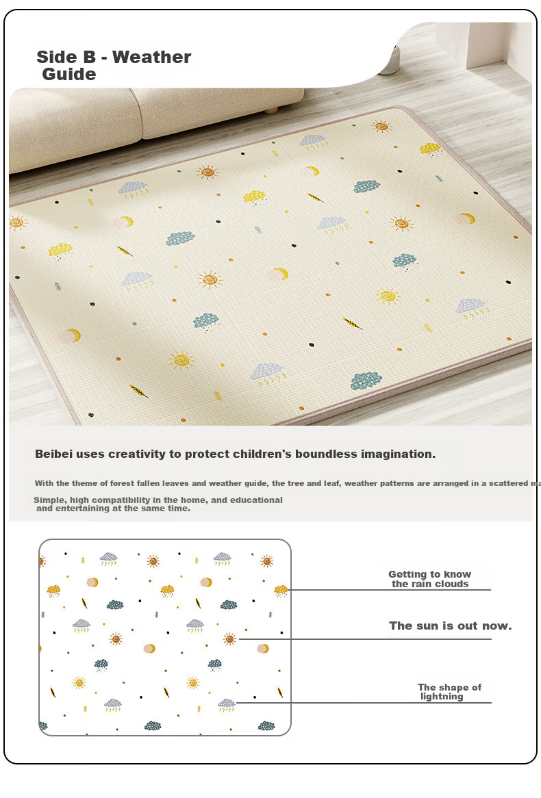 Детский игровой коврик Beiboshi Babybox, толстый, 200x180x2 см, XPE, с рисунком "Летающий слон", игровой и ползающий