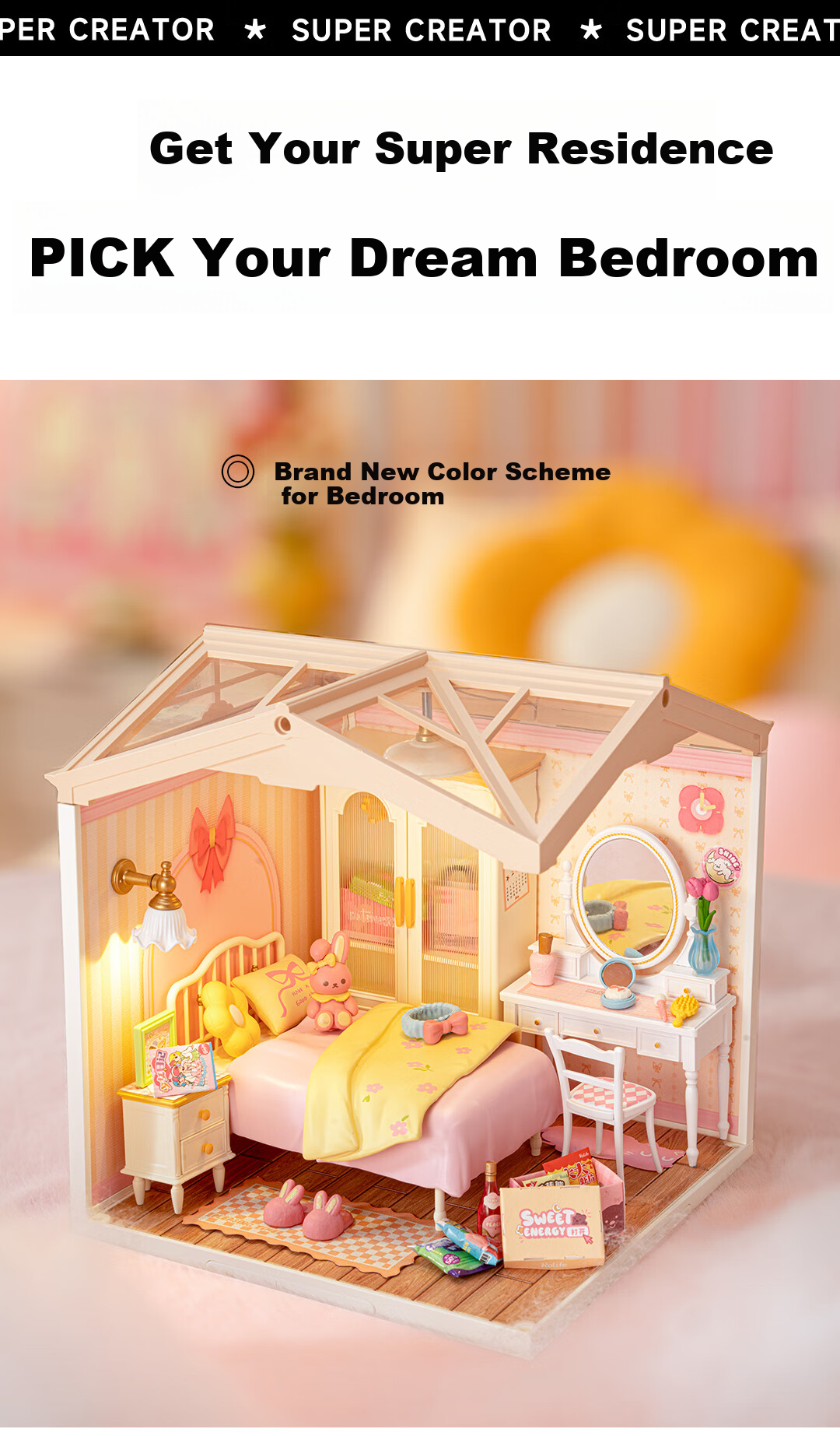 Конструктор Rolife Super World Sweet Dream Bedroom DIY, набор для сборки домика-кукольного, подарок на День Святого Валентина, Новый год для девочек