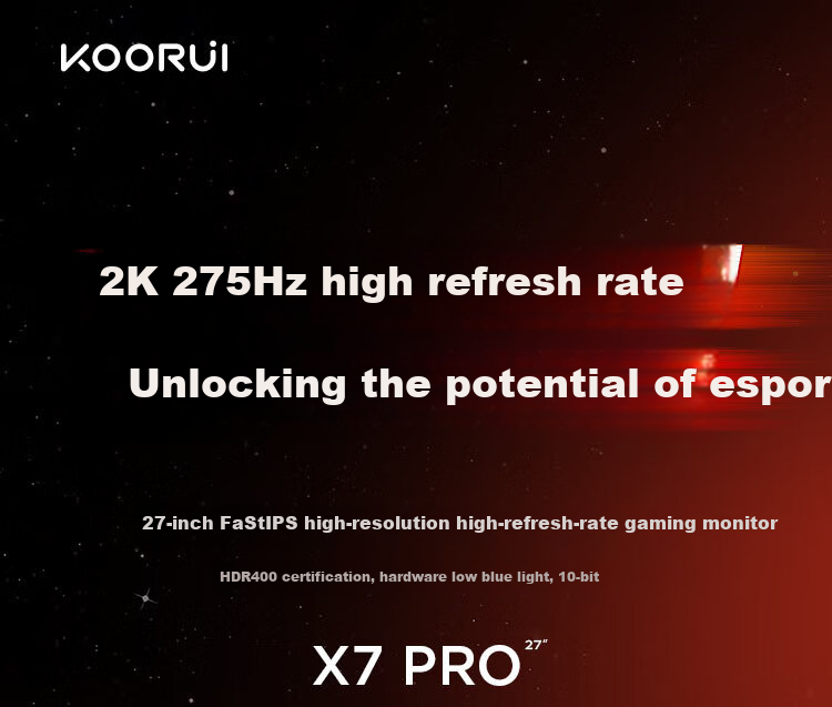 Игровой монитор KOORUI X7 PRO 27 дюймов, 2K (2560x1440), 275 Гц, IPS, 1 мс, HDR400, черный