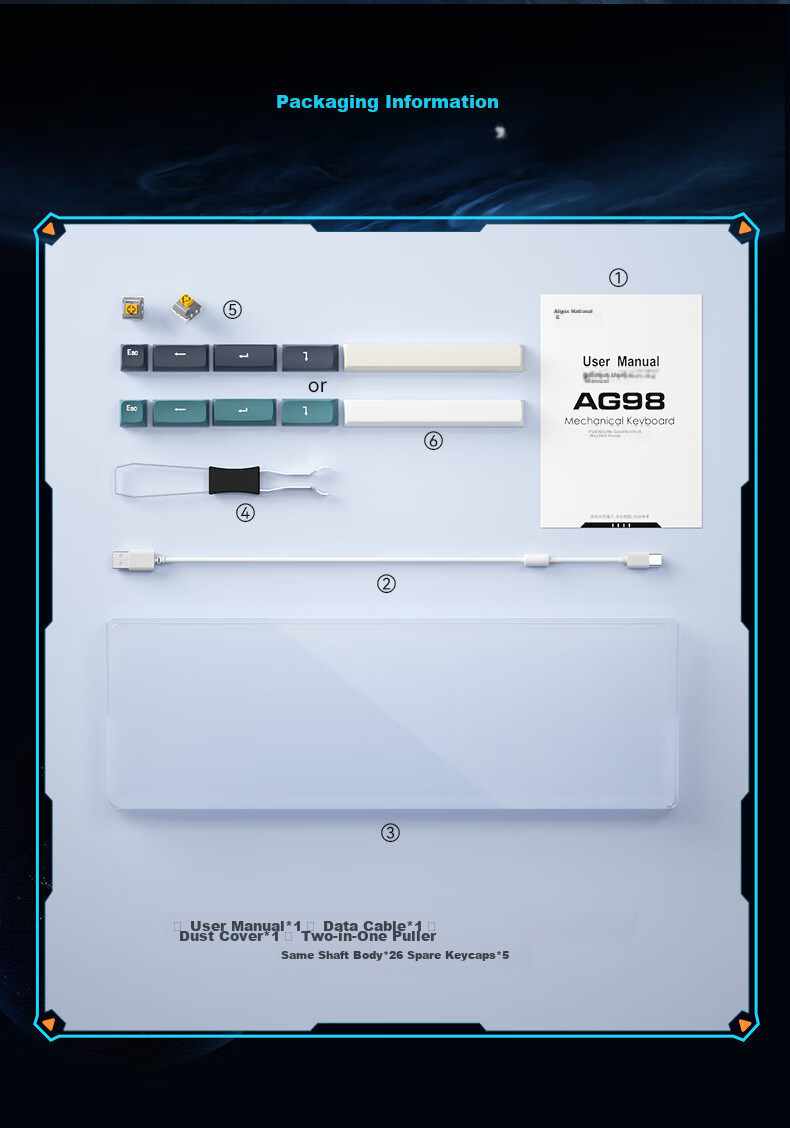 Механическая клавиатура Aigo AG98, игровая, офисная, RGB подсветка, три режима подключения, горячая замена, структура Gasket