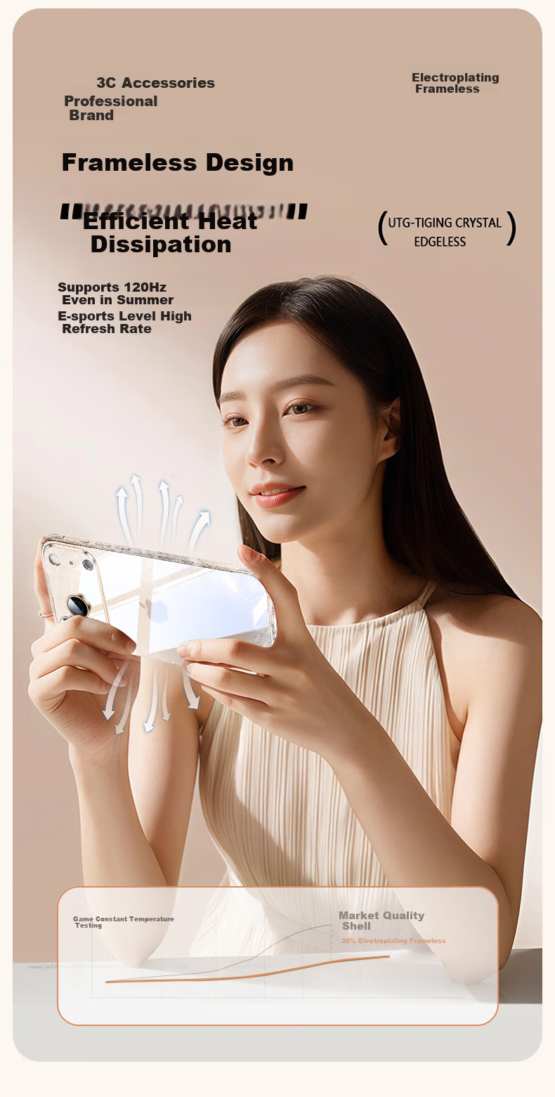 Чехол Hongzuo для iPhone 17 Pro Max, прозрачный, с гальваническим ободком, ультратонкий, с рассеиванием тепла, простой дизайн, пустынное золото