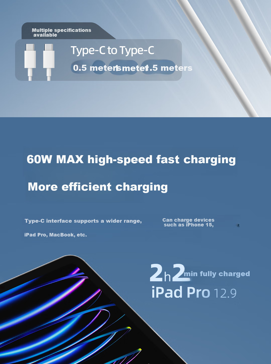 Кабель CUKTECH Kuotai Ke Apple 17, кабель данных Type-C, кабель PD60W с быстрой зарядкой, передача данных подходит для Apple IPhone15/16Promax/iPad, Xiaomi 15