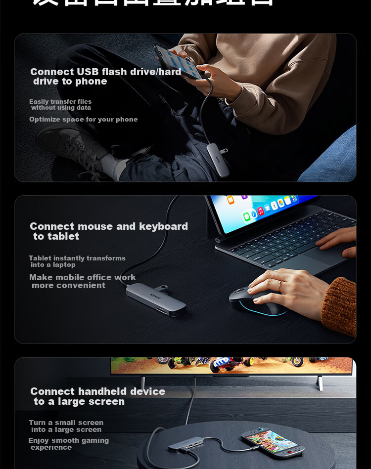 ANKER Type-C Hub 7-в-1: док-станция с PD 100 Вт, HDMI 2.0, USB 3.0, SD/TF кард-ридер. Совместима с MacBook, Huawei.