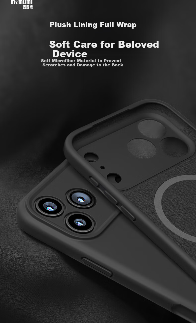 Чехол Memumi для iPhone 17 Pro Max, жидкий силикон, противоударный, с магнитом, черный