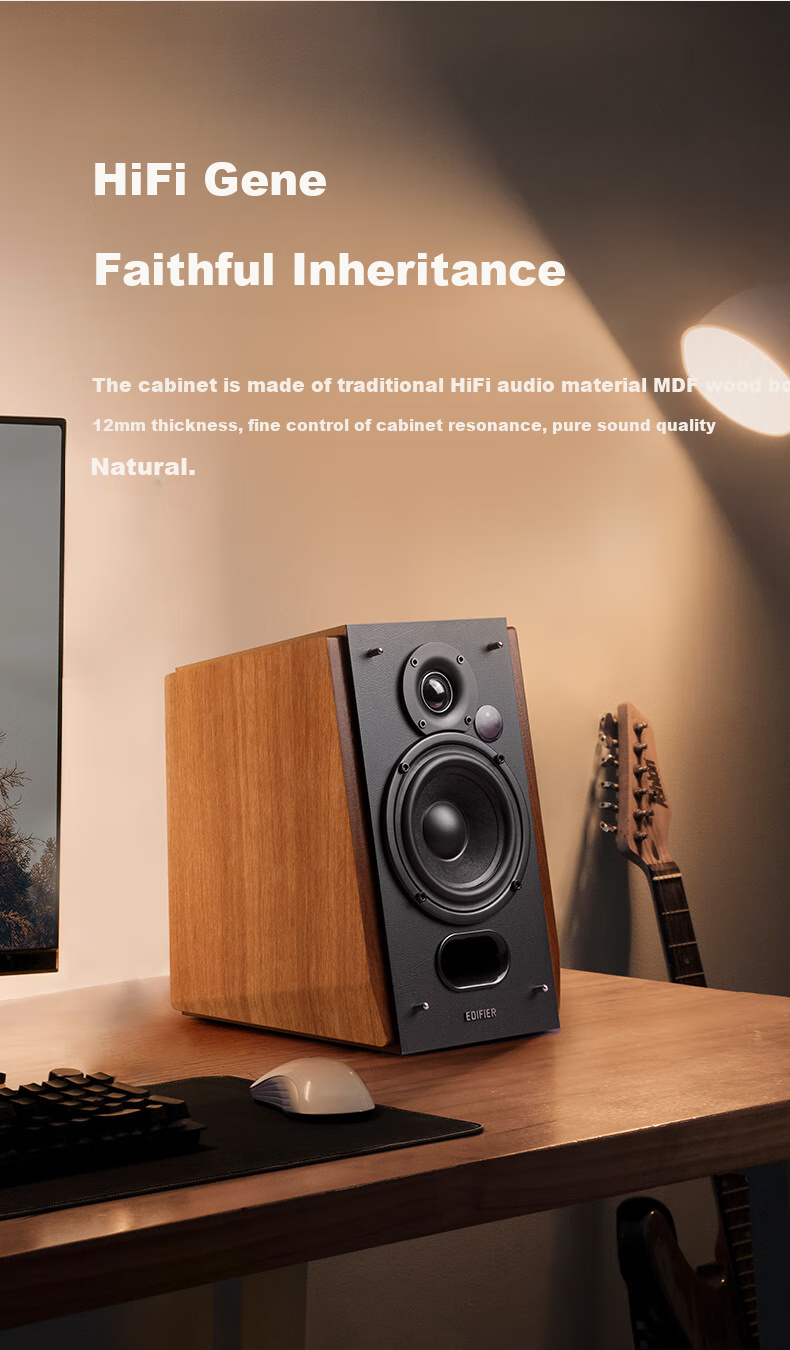 Компьютерные колонки Edifier R1700BT+, 2.0, Bluetooth 5.3, до 66 Вт, деревянный корпус, черный