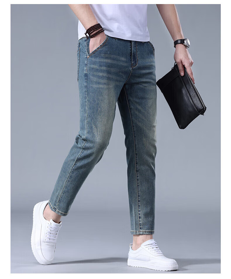 Джинсы мужские Jeanswest, модель 2025 Осень-Зима, мягкий хлопок, стрейч, зауженный крой, модные принтованные брюки, темно-синие, размер 34