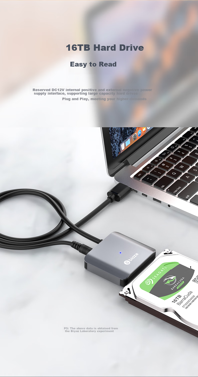 Кабель-адаптер BIAZE USB 3.0 на SATA с блоком питания 12V/2A, для подключения HDD/SSD 2.5/3.5 дюйма