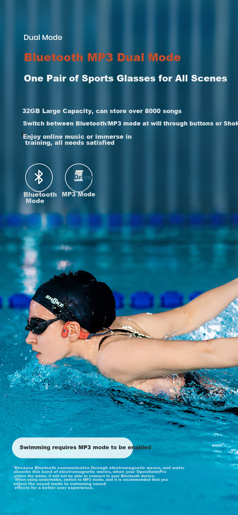 Наушники SHOKZ OpenSwim Pro S710, костная проводимость, беспроводные спортивные наушники Bluetooth, открытого типа для плавания, бега, велоспорта, водонепроницаемые, цвет "Панда"