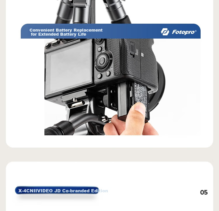 Штатив Fotopro X-4CN VIDEO с гидравлической головкой, карбоновый, серебристый