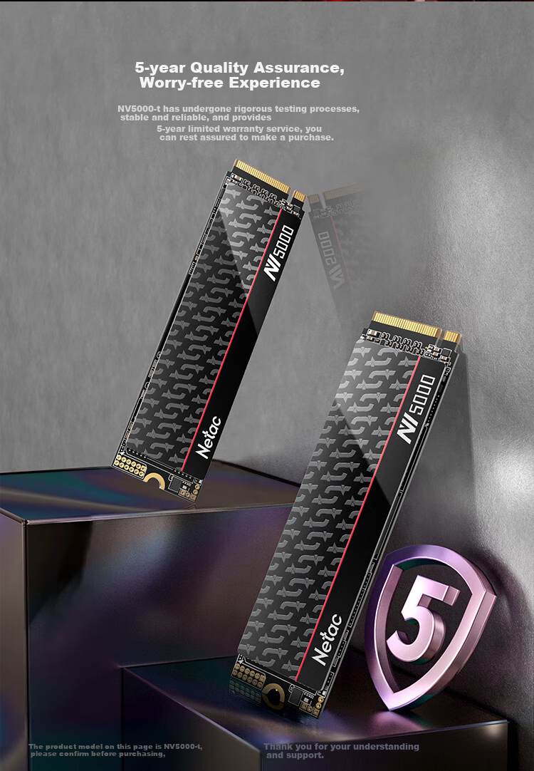 Твердотельный накопитель Netac NV5000-T, 1 ТБ, M.2, NVMe PCIe 4.0 x4, скорость чтения 4800 МБ/с