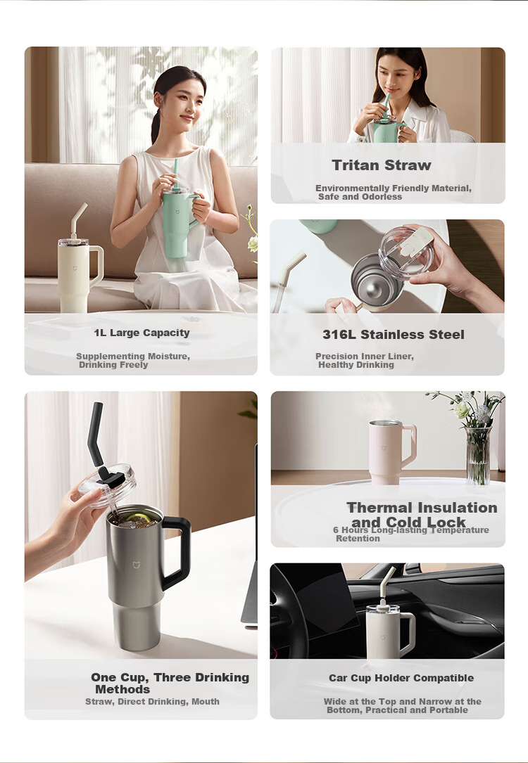 Xiaomi Straw Insulated Cup, 1L, Lime Green