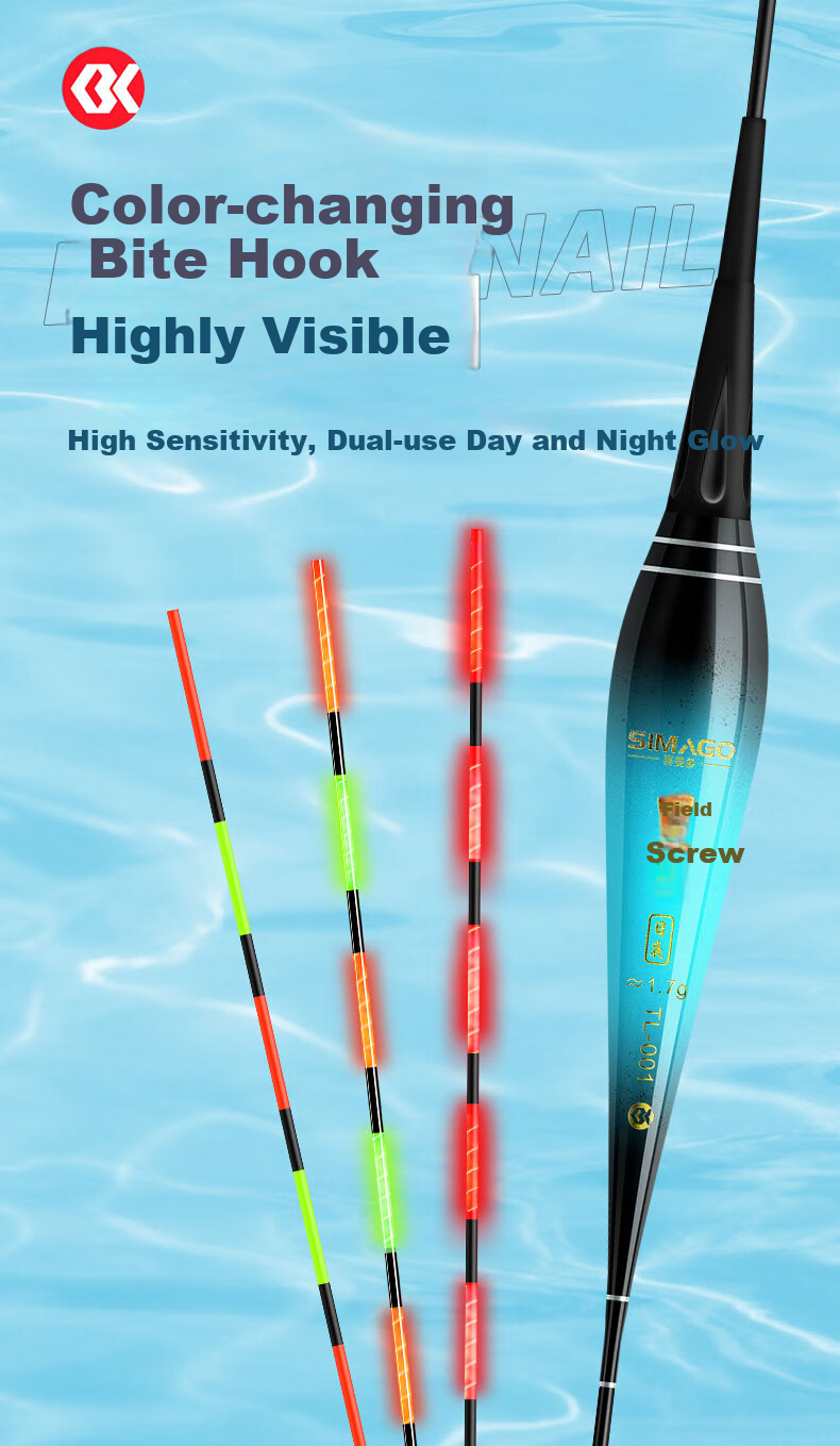 SIMAGO Ximan Du Bite-Sensitive Color-Changing Luminous Float for Day And Night Use, Electronic Float with Eye-Catching Design for Black Pit Night Fishing TL-02